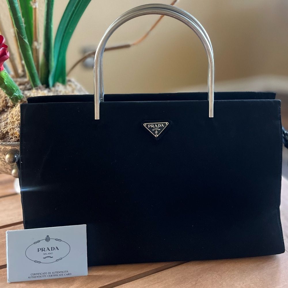 PRADA Tessuto Metal nylon Handle Bag with authenticity cards and paperwork